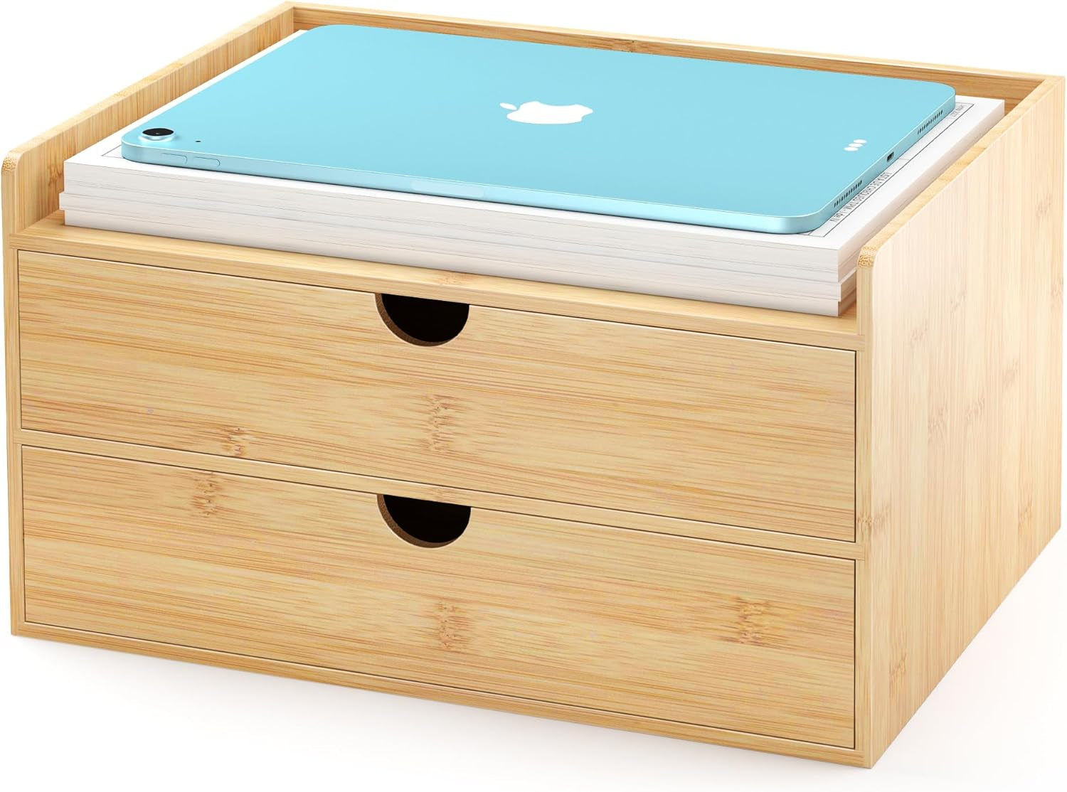 Bamboo Desk Drawer Organizer, Large Desktop Organizer with Drawers Tabletop Storage Organization Box for Office Home Toiletries Supplies Vanity, No Assembly Required (2 Drawer with Shelf)