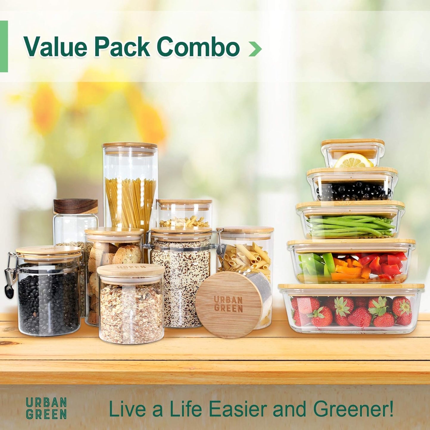Glass Jars with Airtight Lids, Airtight Glass Canisters with Locking Lids, (Bamboo-20Oz)